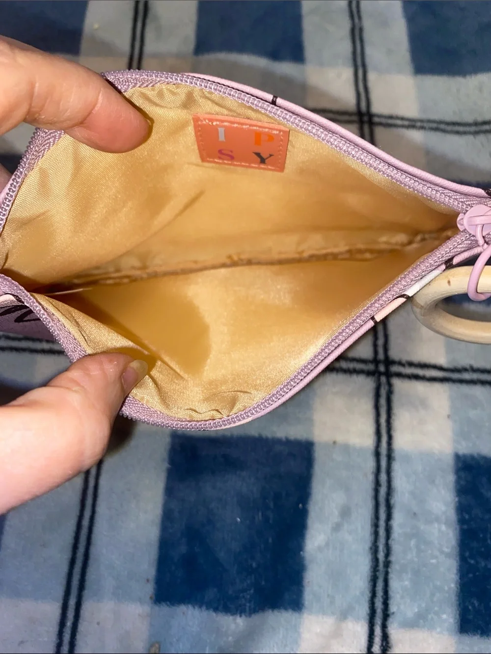 ipsy Pink Floral Wristlet Pouch with Wooden Ring
